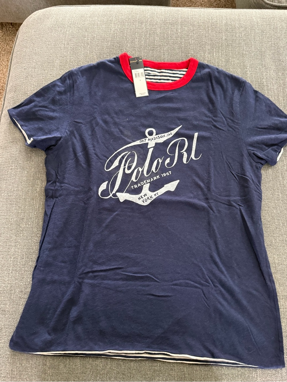 Polo RL Navy Graphic Tee with Red Trim